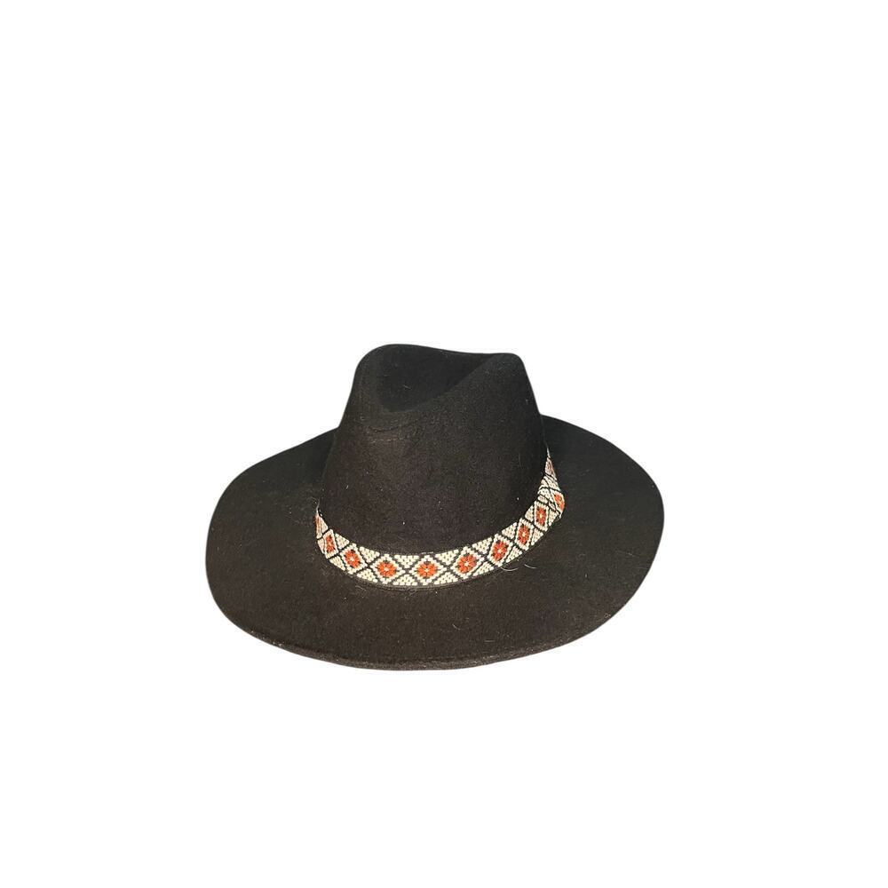 IKAT Band Western Hat Black Fedora Style Boho Southwestern Festival - Picture 3 of 6